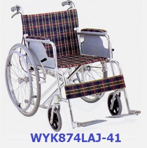 [탄탄] 알루미늄 휠체어 WYK874LAJ-41 (보호자브레이크,통고무바퀴,등판꺽기 등) 14Kg