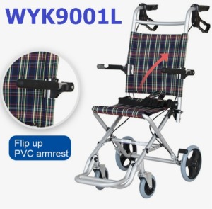 [탄탄] 접이식 경량 휠체어 WYK9001L (휴대용,보호자브레이크,휴대용가방,뒷바퀴지름20cm,초경량8Kg) 여행용 휠체어