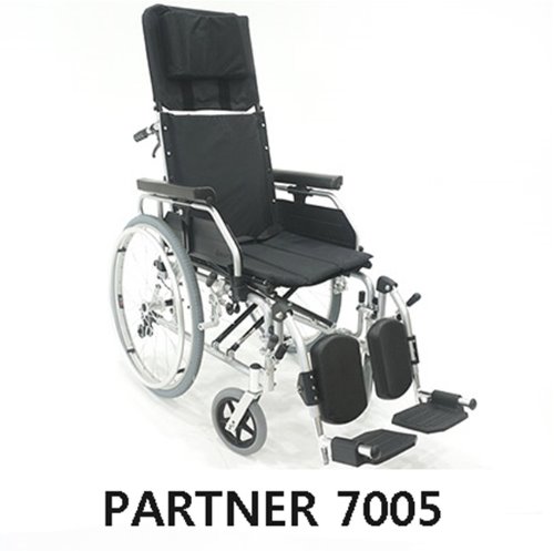 [대세엠케어] 알루미늄 침대형 휠체어 Partner 7005 (거상휠체어겸용,전도방지지지대,보호자브레이크,유압실린더,발판높낮이,등받이각도조절 등 고급형) 22Kg