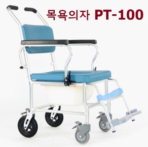 [미키코리아] 목욕의자 PT-100 샤워의자 (이동변기겸용,팔받침스윙,발브레이크,바퀴형)
