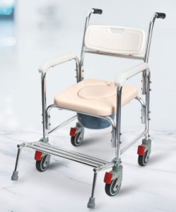 [라온아띠] 이동식 목욕의자 KCS-803 (이동변기 겸용,바퀴형,발받침대,변기커버,변기통포함)